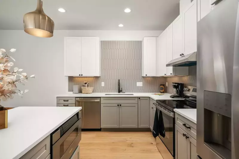 The kitchen has ample counter space and up to date appliances.
