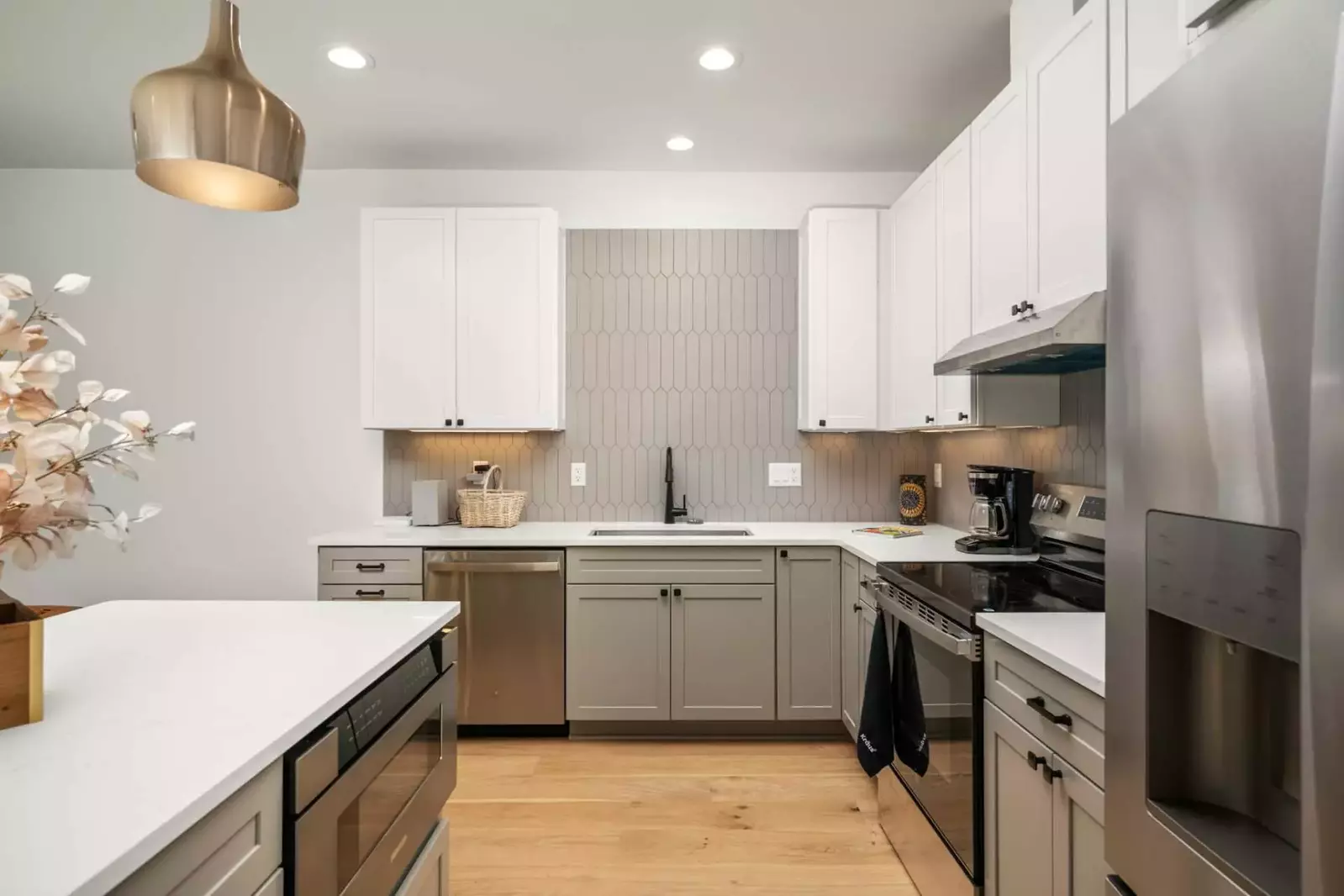 The kitchen has ample counter space and up to date appliances.