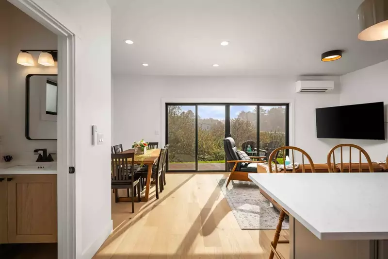 Enjoy a beautiful view of Lake Marie through the large windows.