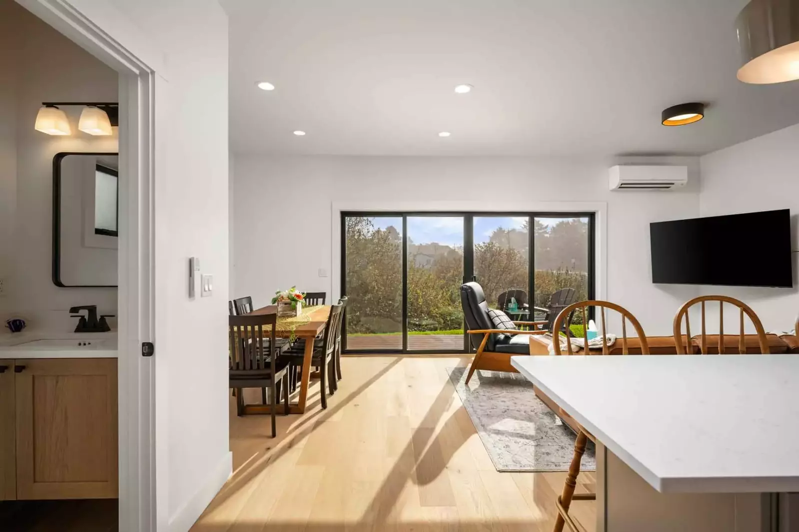 Enjoy a beautiful view of Lake Marie through the large windows.