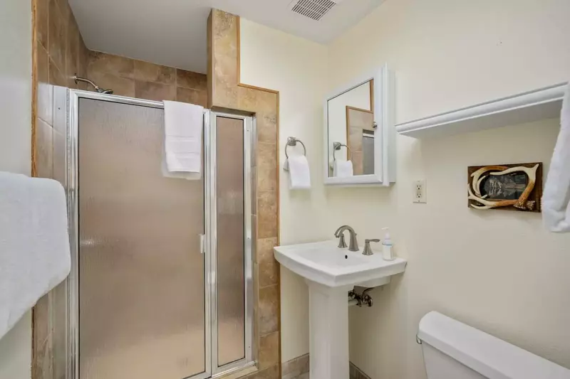 Another bathroom featuring a shower with robust water pressure.