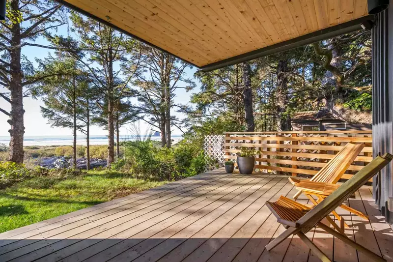The covered deck is a great place to get some ocean air all year long.