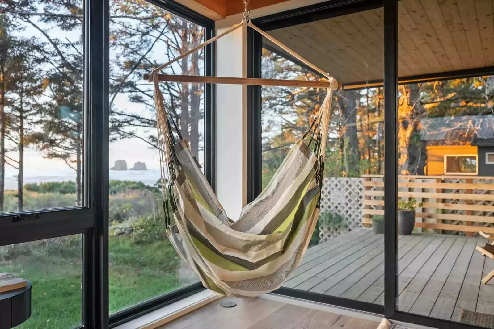 The hammock is perfectly situated to look at the Twin Rocks.