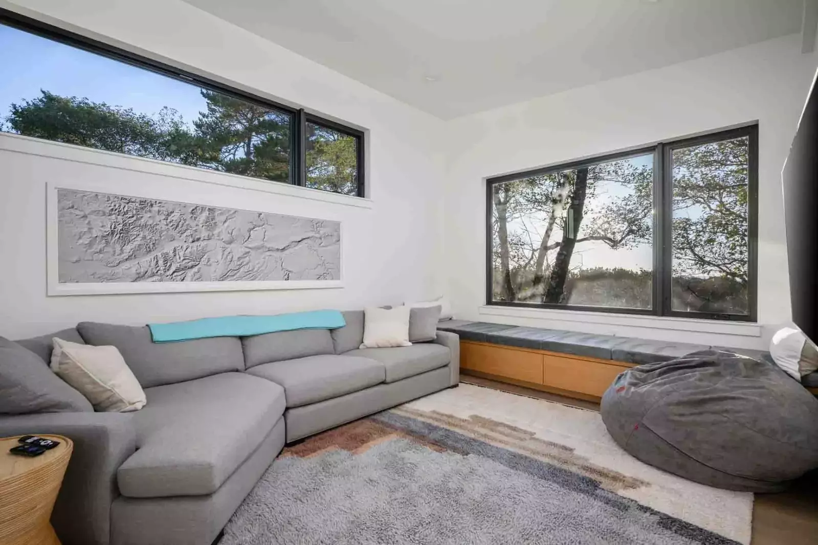 This common room is a great place for a movie night.