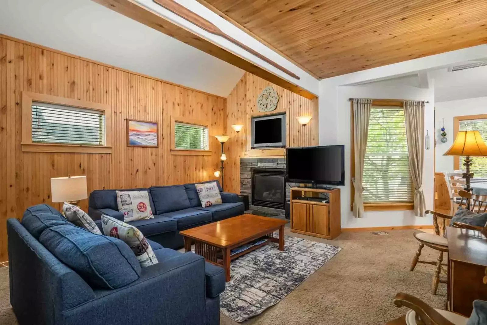 Watch you favorite movies, shows, and sports on this smart tv while relaxing in front of a cozy fire.