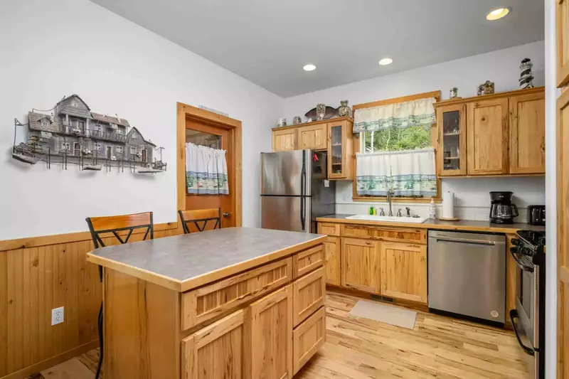 The kitchen has ample counter space and up to date appliances.