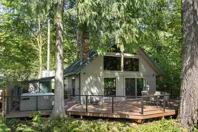 Whispers on the Sandy is nestled in the woods of Mt Hood.