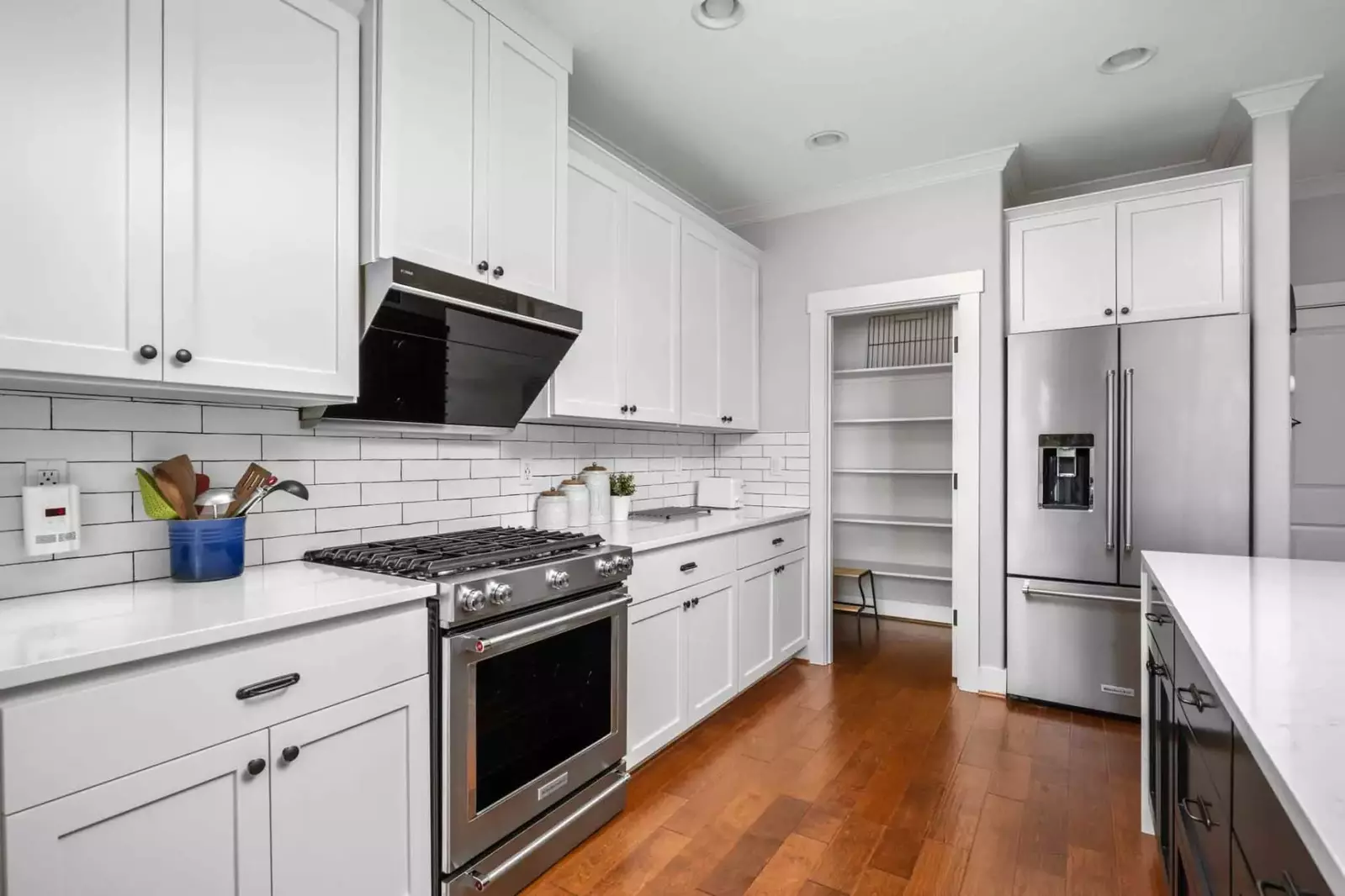 The kitchen has ample counter space and up to date appliances.