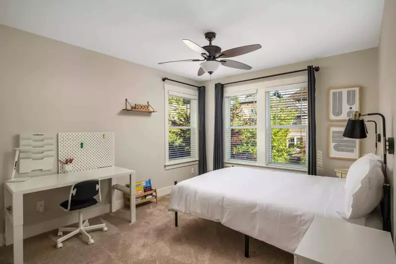 This room has a home office set up.