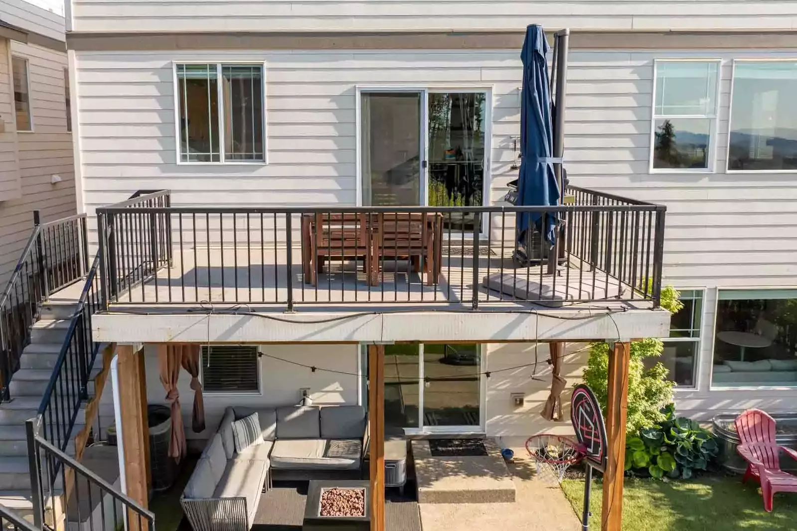 The upper deck and lower patio combine to make an exceptional outdoor area.