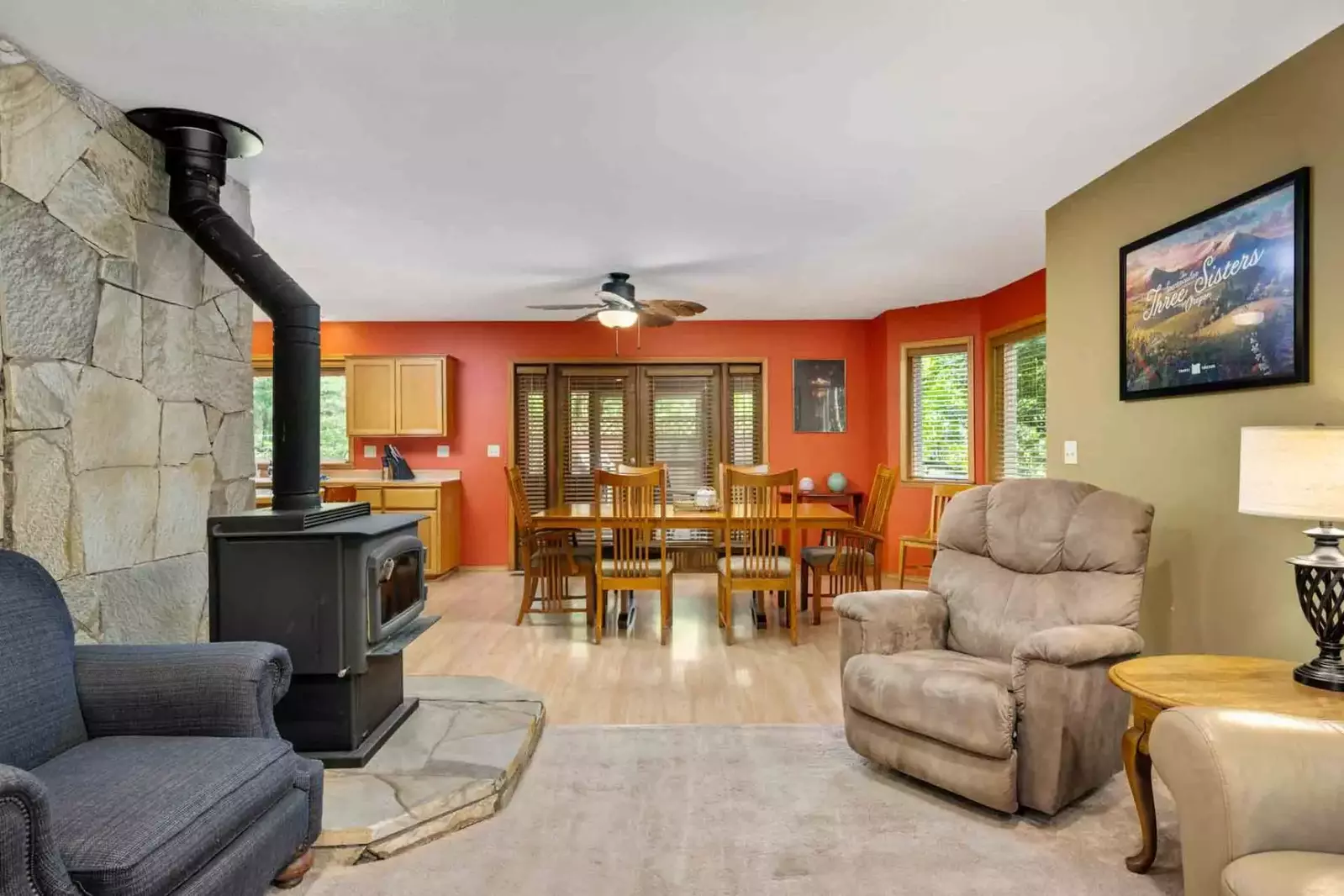 Stay warm in front of the fireplace in between playing in the snow.