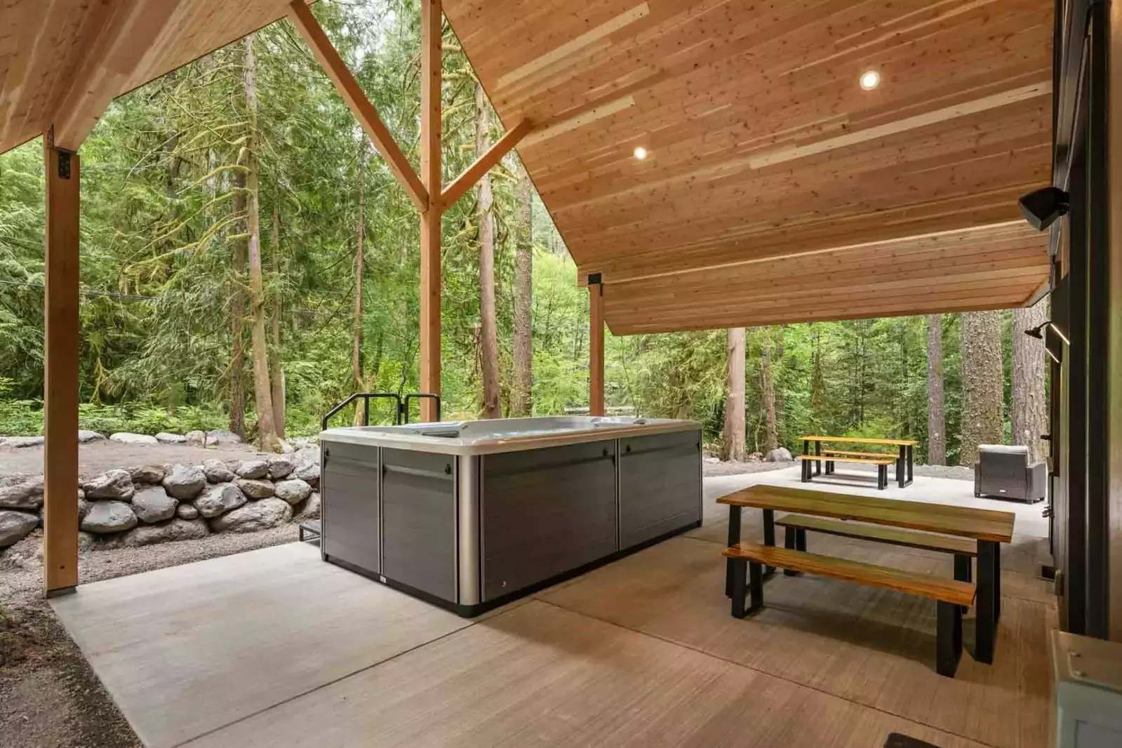 The hot tub is a favorite amenity perfect for getting warm after a day in the snow.