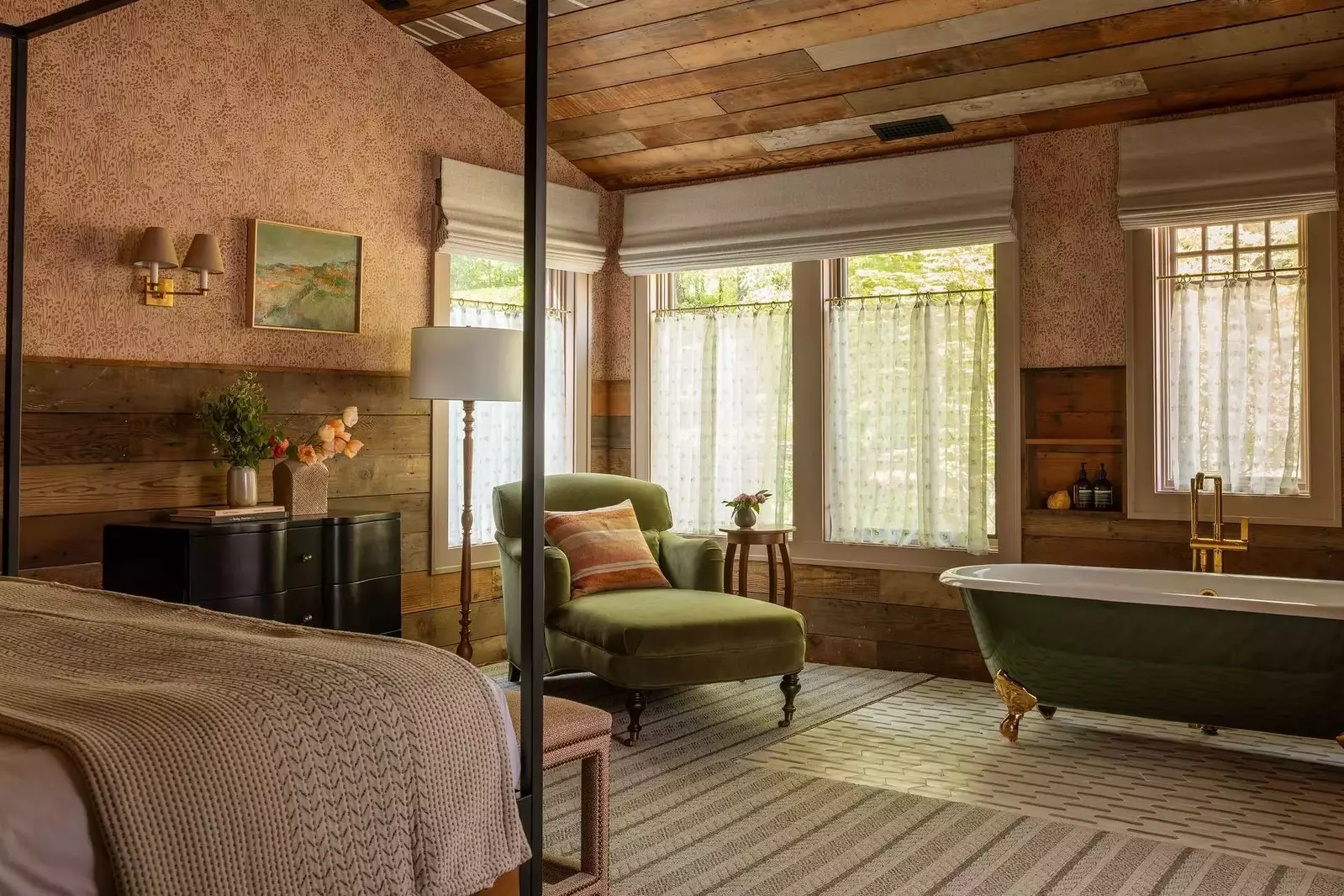 This room has an exceptionally cozy bed and a relaxing clawfoot bathtub.