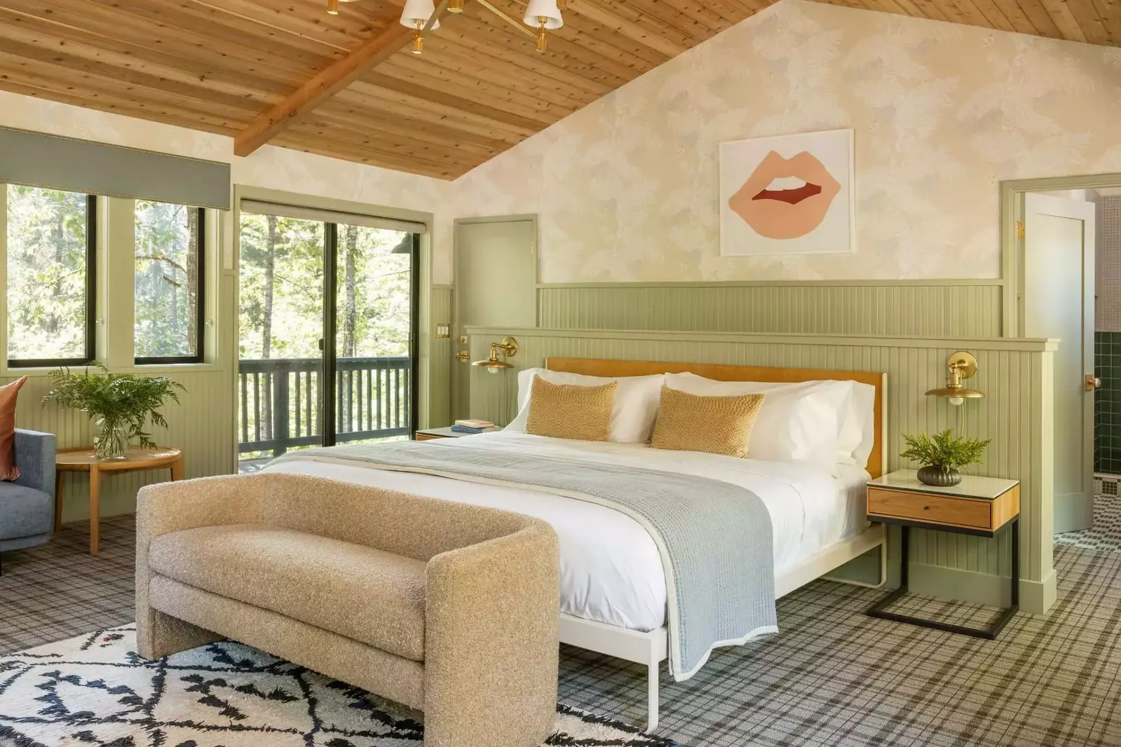 Kew Gardens in The Carly Hummingbird Cottage is a charming and inviting bedroom with a soothing color scheme.