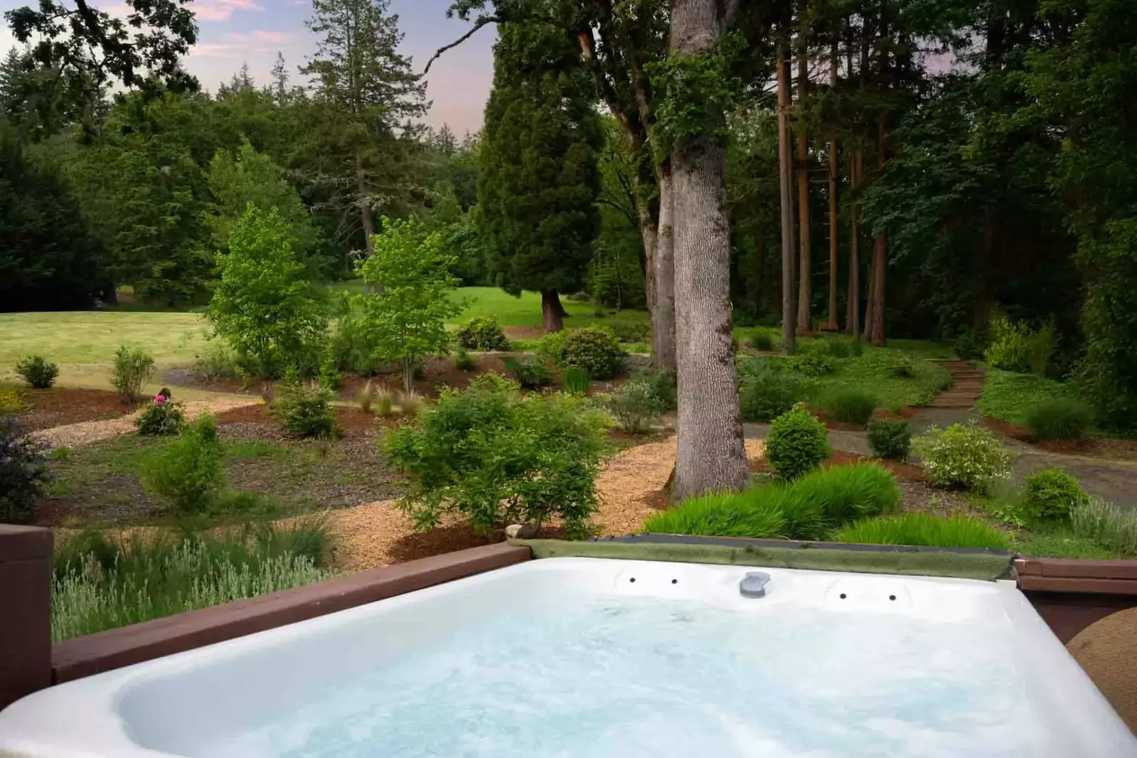 Soak in the hot tub while soaking in the natural beauty.
