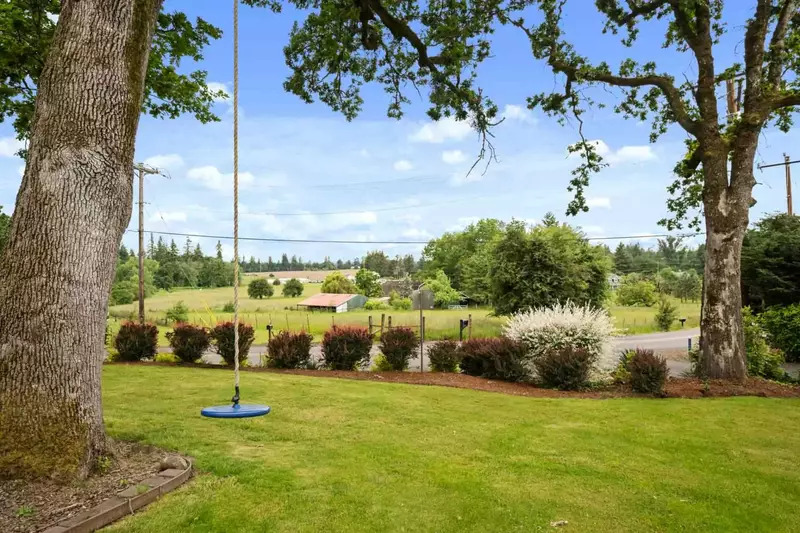 A swing set for guest enjoyment.