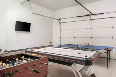 Play air hockey, foosball, and ping pong in the game room.