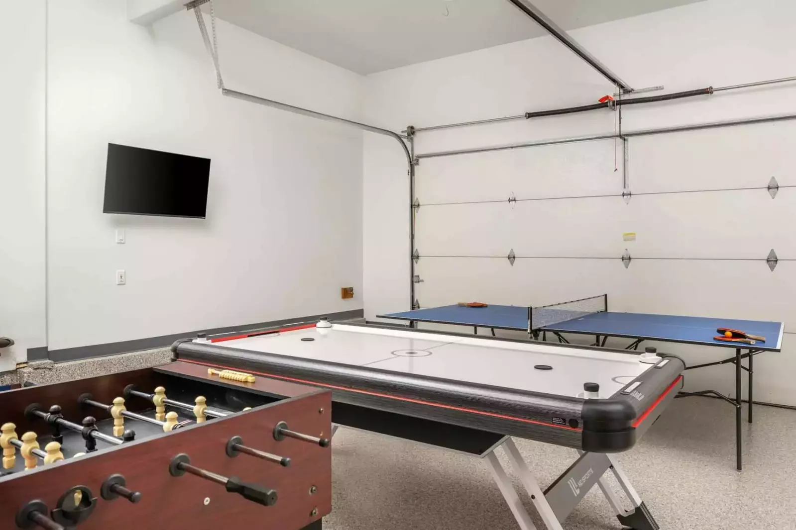 Play air hockey, foosball, and ping pong in the game room.
