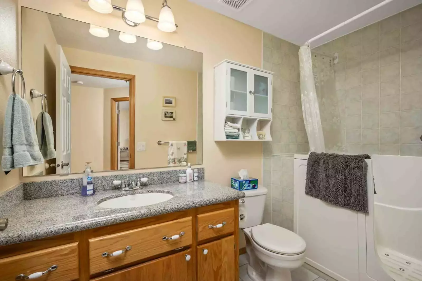 Basic amenities are supplied in the bathrooms.