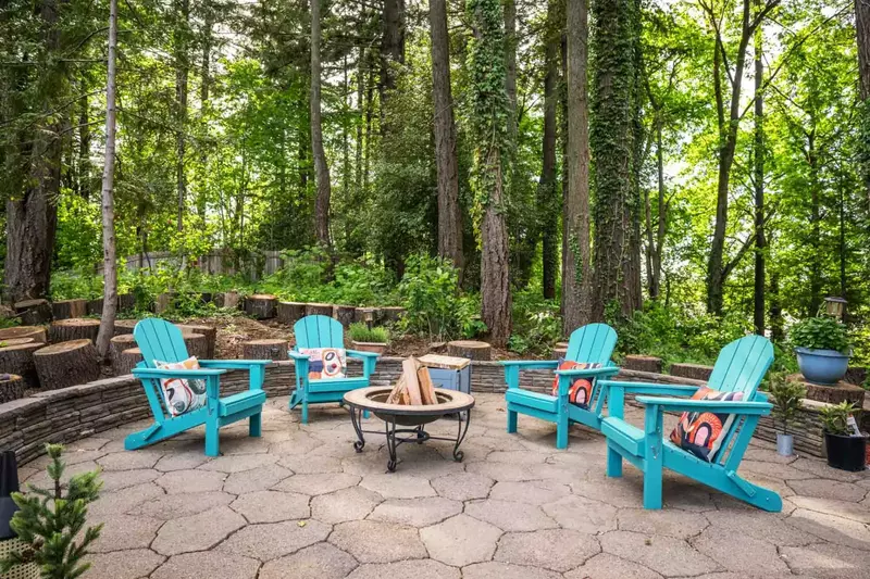 The patio area has many places to relax.