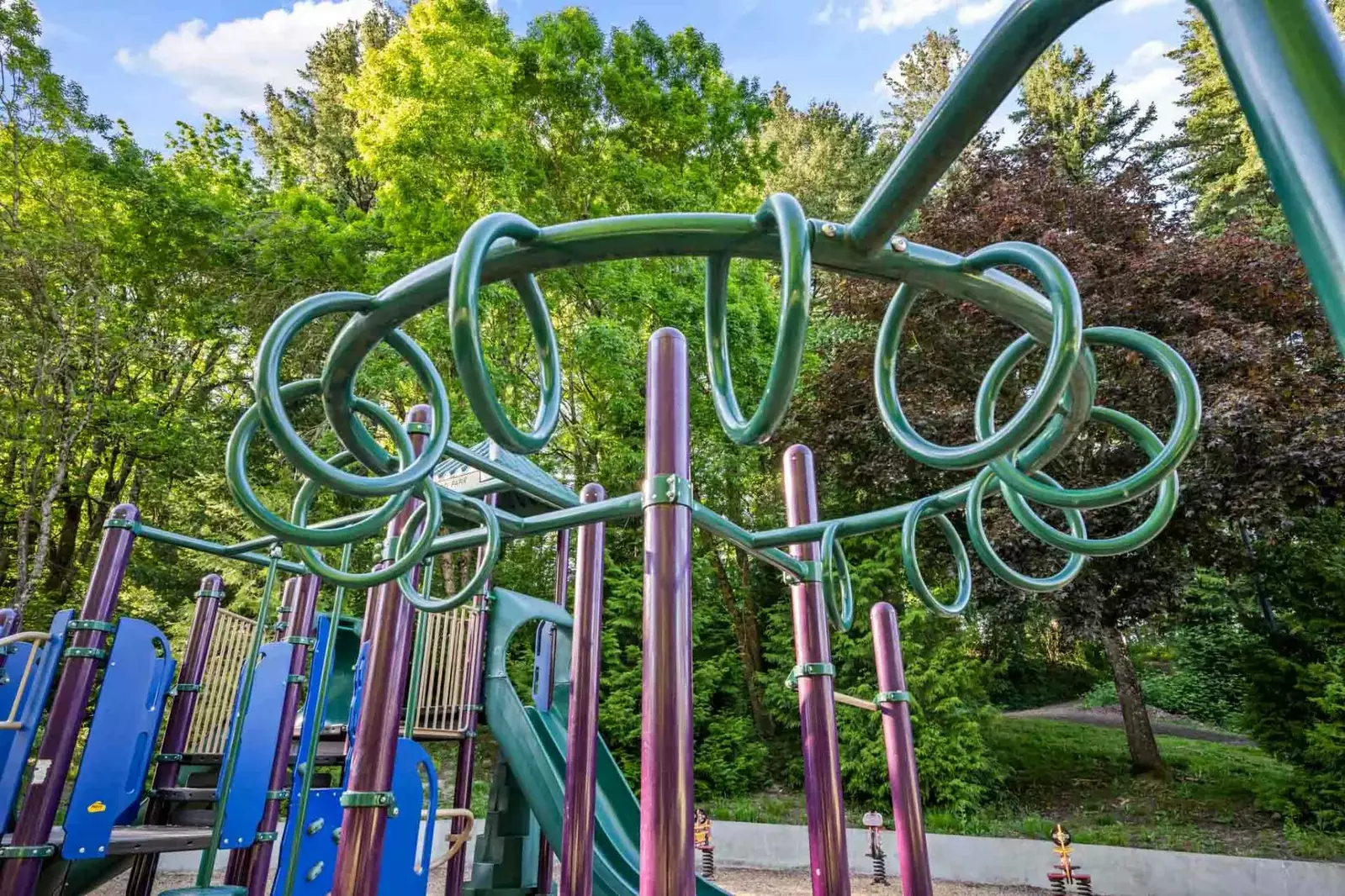 The playground has a newly updated structure perfect for kids!