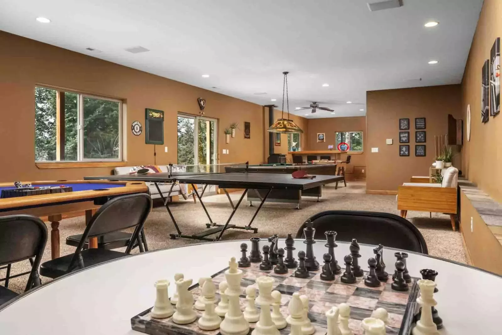 The game room also has a chessboard.