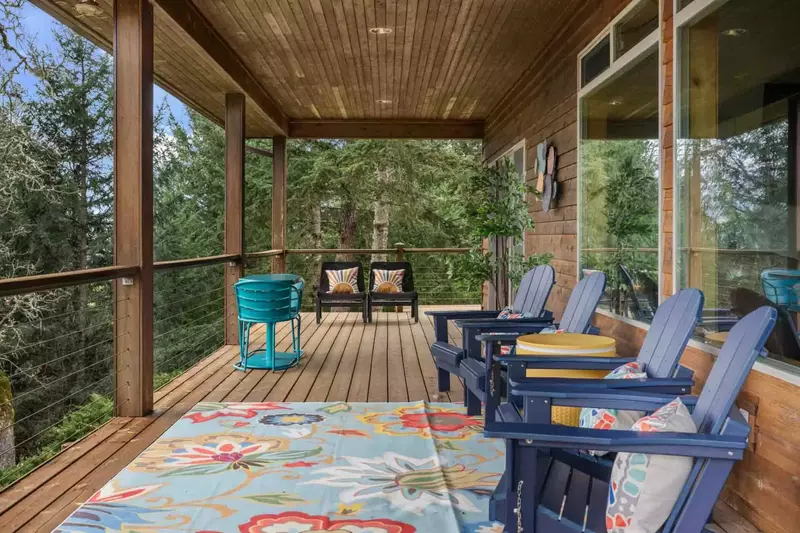 The deck is a perfect place to hang out and enjoy the countryside view.