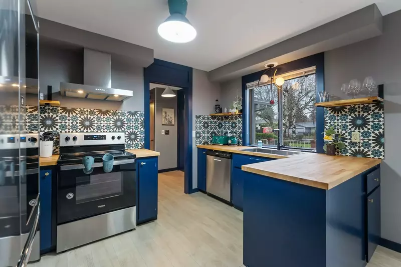 The kitchen is ornately designed and is an excellent place to cook a meal.