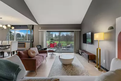 Watch you favorite movies, shows, and sports on this smart tv while enjoying the lovely view.