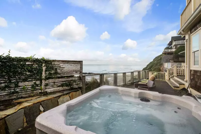 The hot tub has excellent views of the ocean. It's a perfect place to watch the sunset.