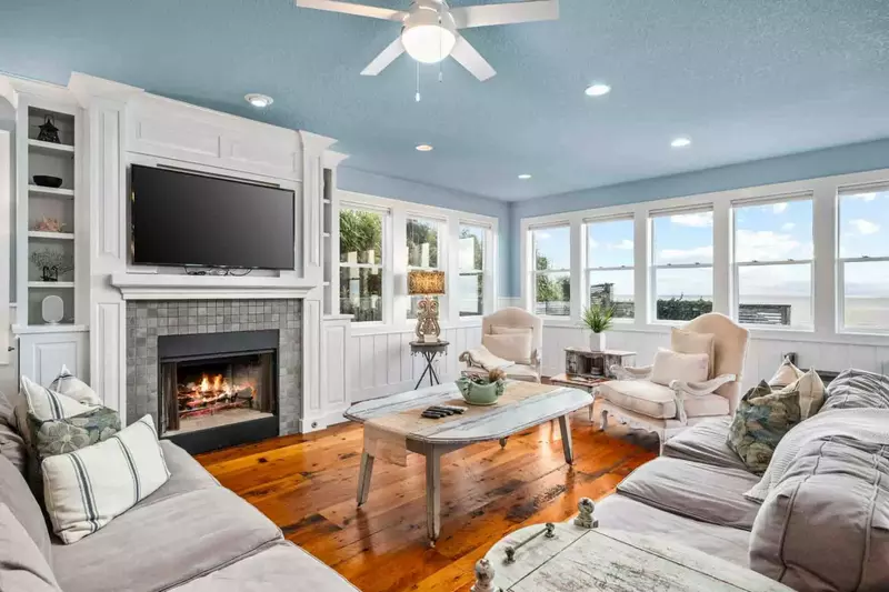 Watch you favorite movies, shows, and sports on this smart tv while relaxing in front of a cozy fire.