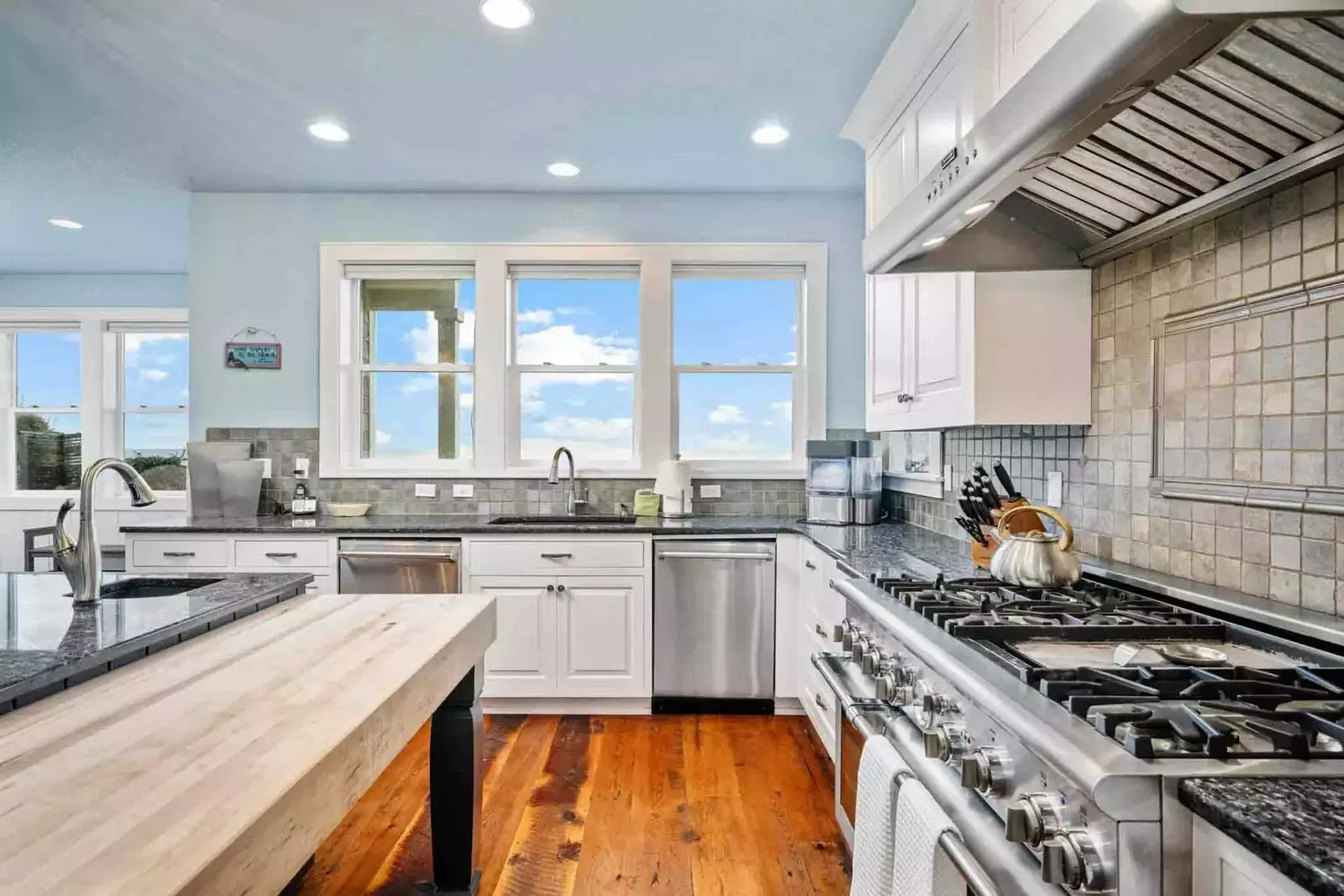 The kitchen has ample counter space and up to date appliances.