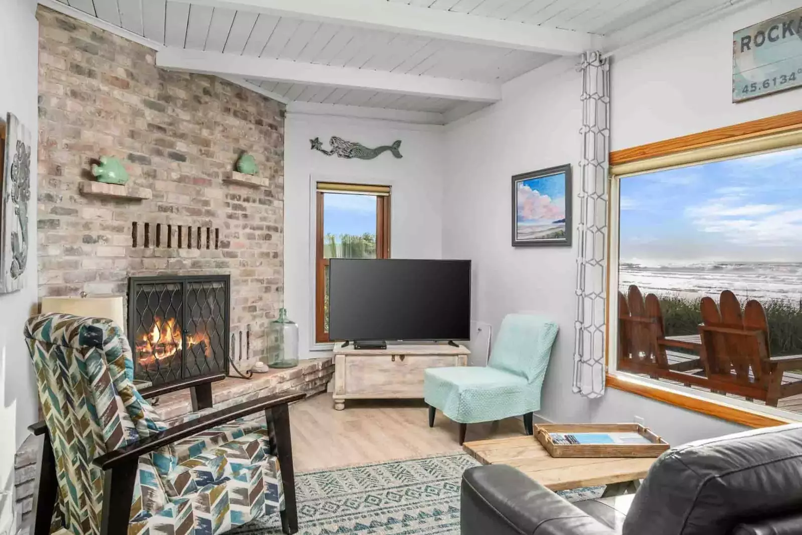 Watch you favorite movies, shows, and sports on this smart tv while relaxing in front of a cozy fire.