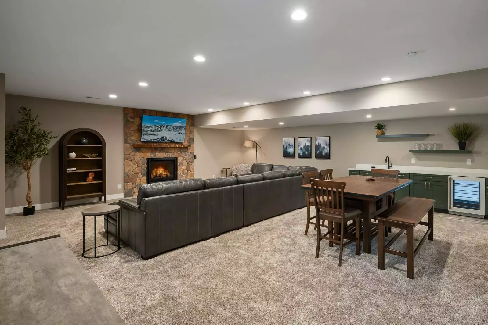 Relax in front of a cozy fire after a day on the slopes.