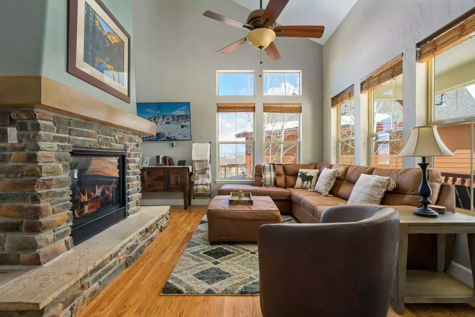 The fireplace creates a warm and cozy mood in every season.