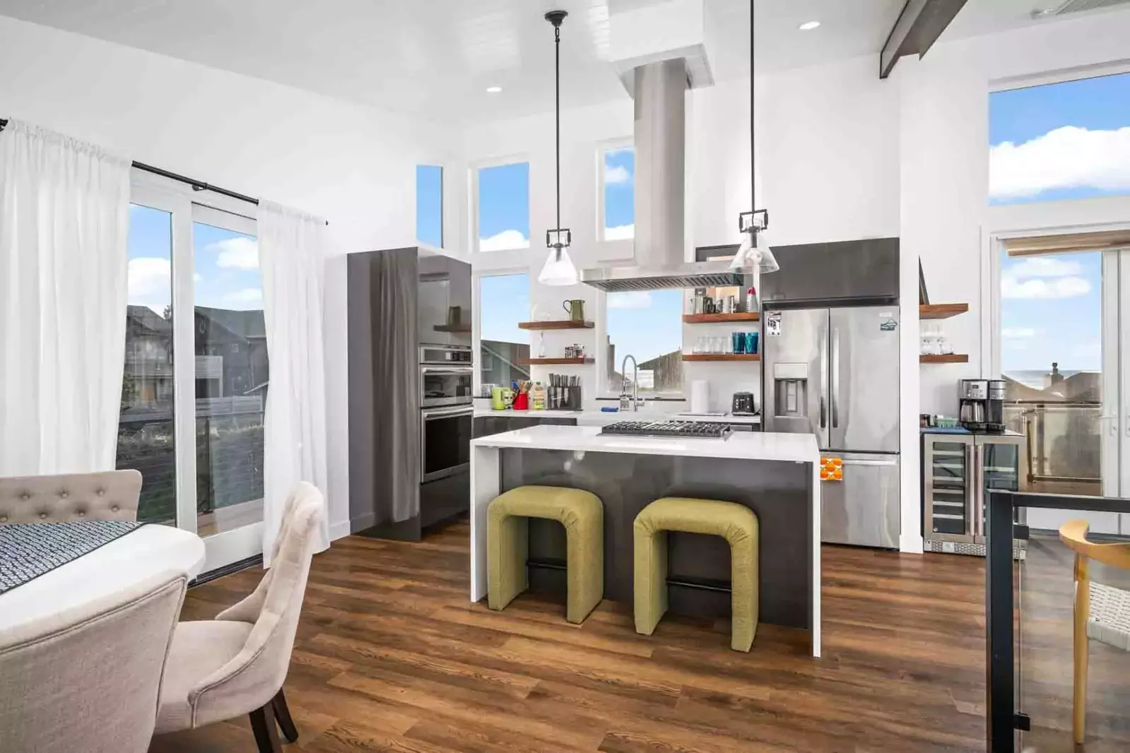 The kitchen is equipped with many amenities and supplies. A perfect place to cook fresh seafood.