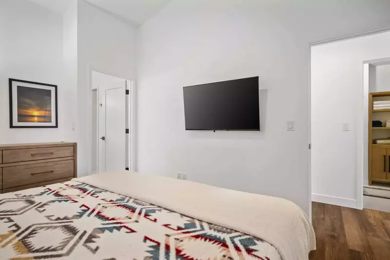 Relax in this comfortable bed with watching a nice movie.