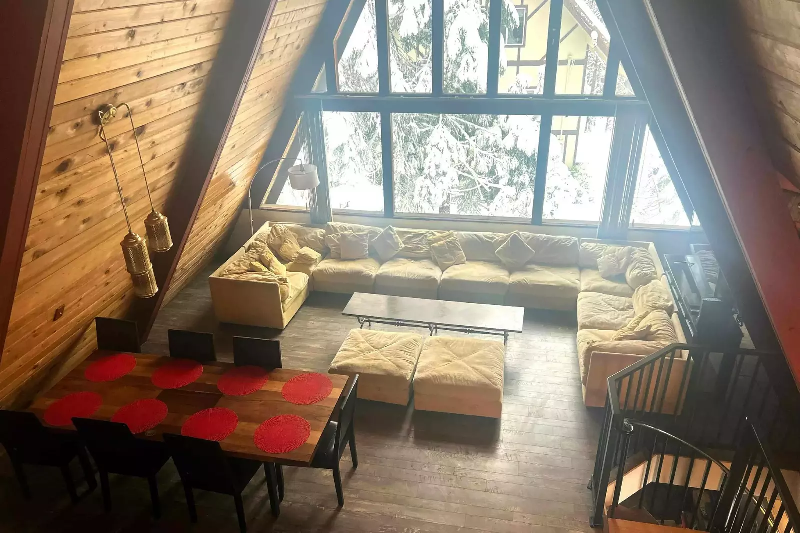 The living room is an open common area perfect for relaxing and recharging after a day of adventures.