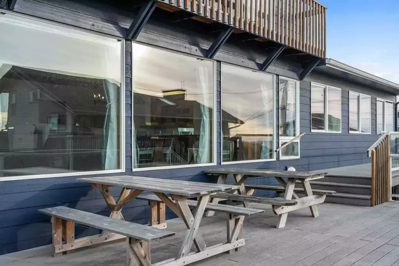 The picnic tables on the deck are a cool place to enjoy the ocean air.