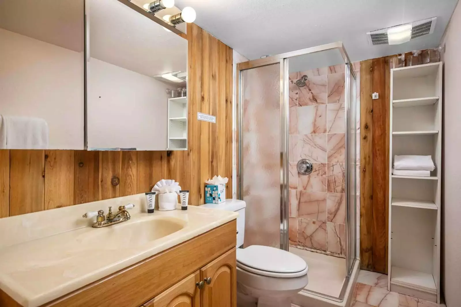 The bathrooms are recently updated and built with care.