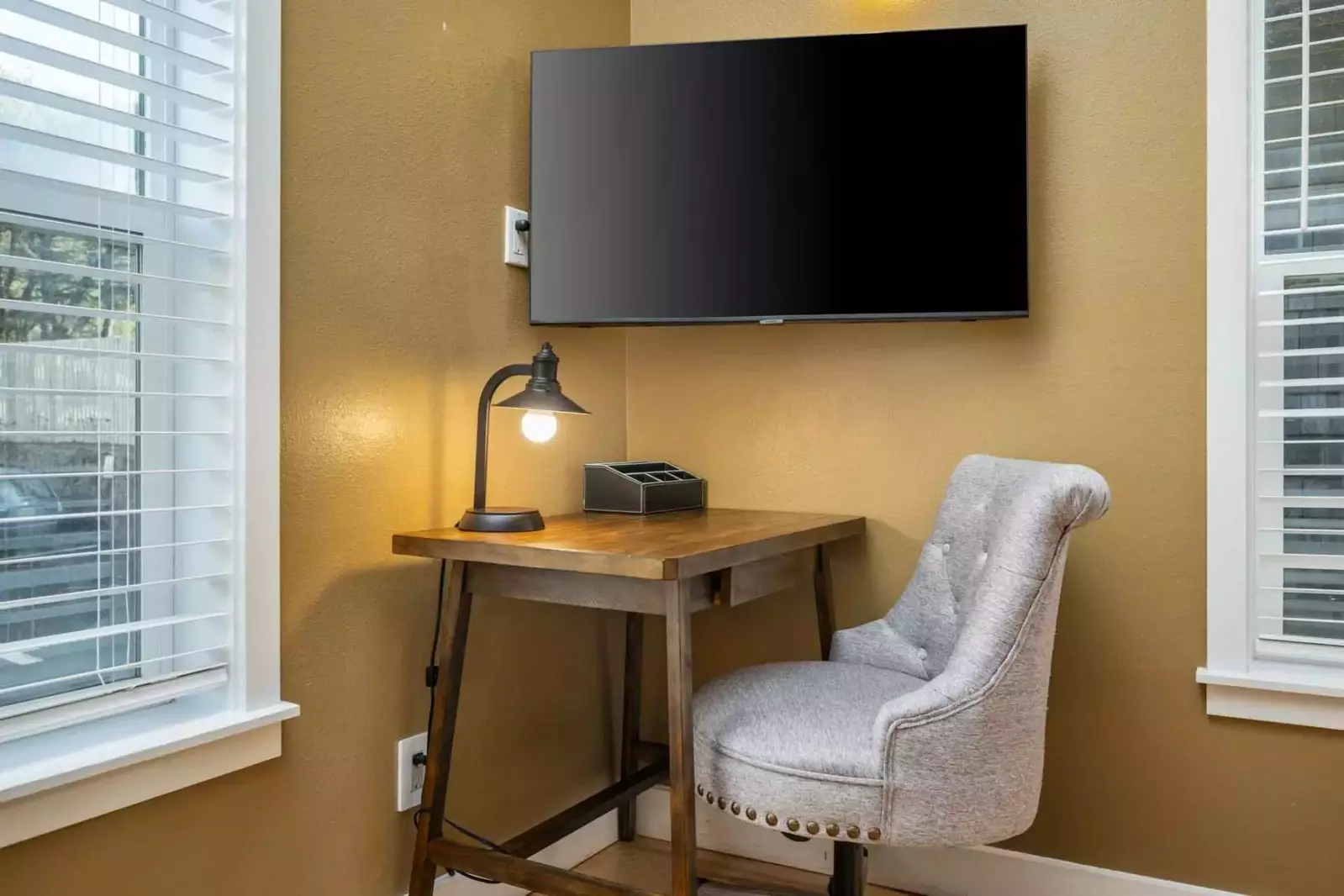 The desk is a perfect place to work from home while away from home.