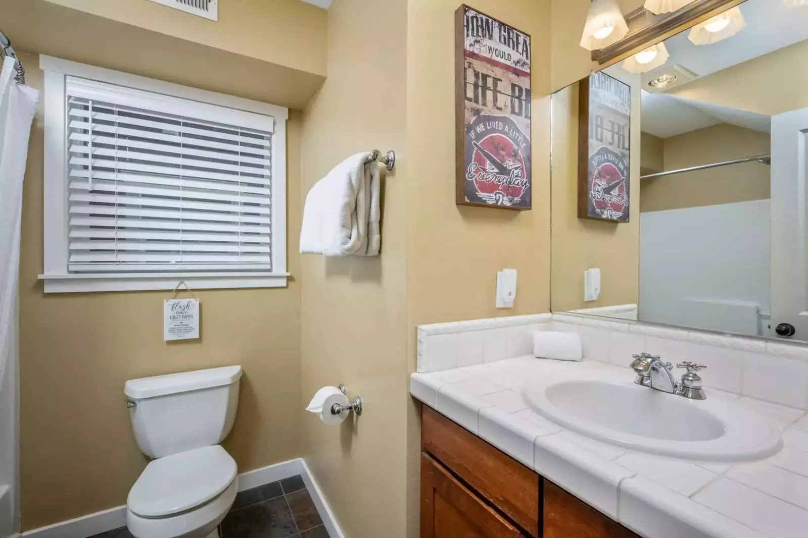 The bathrooms are recently updated and built with care.