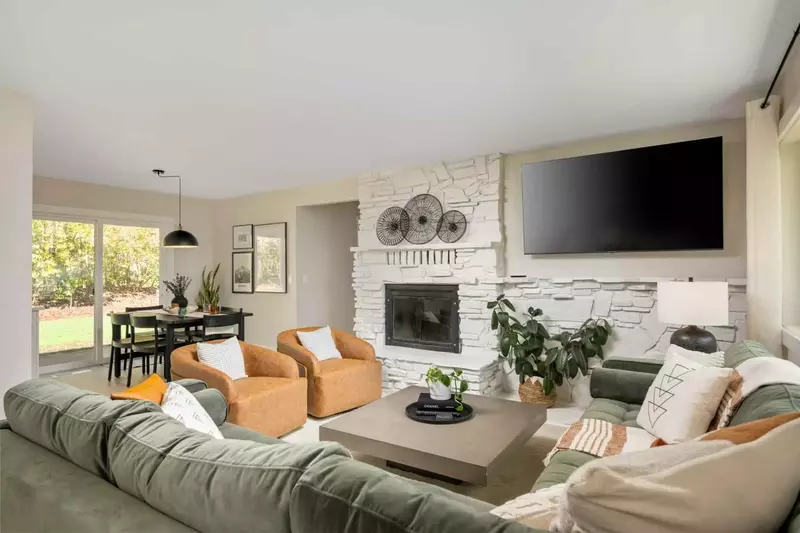 Watch you favorite movies, shows, and sports on this smart tv while relaxing in front of a cozy fire.