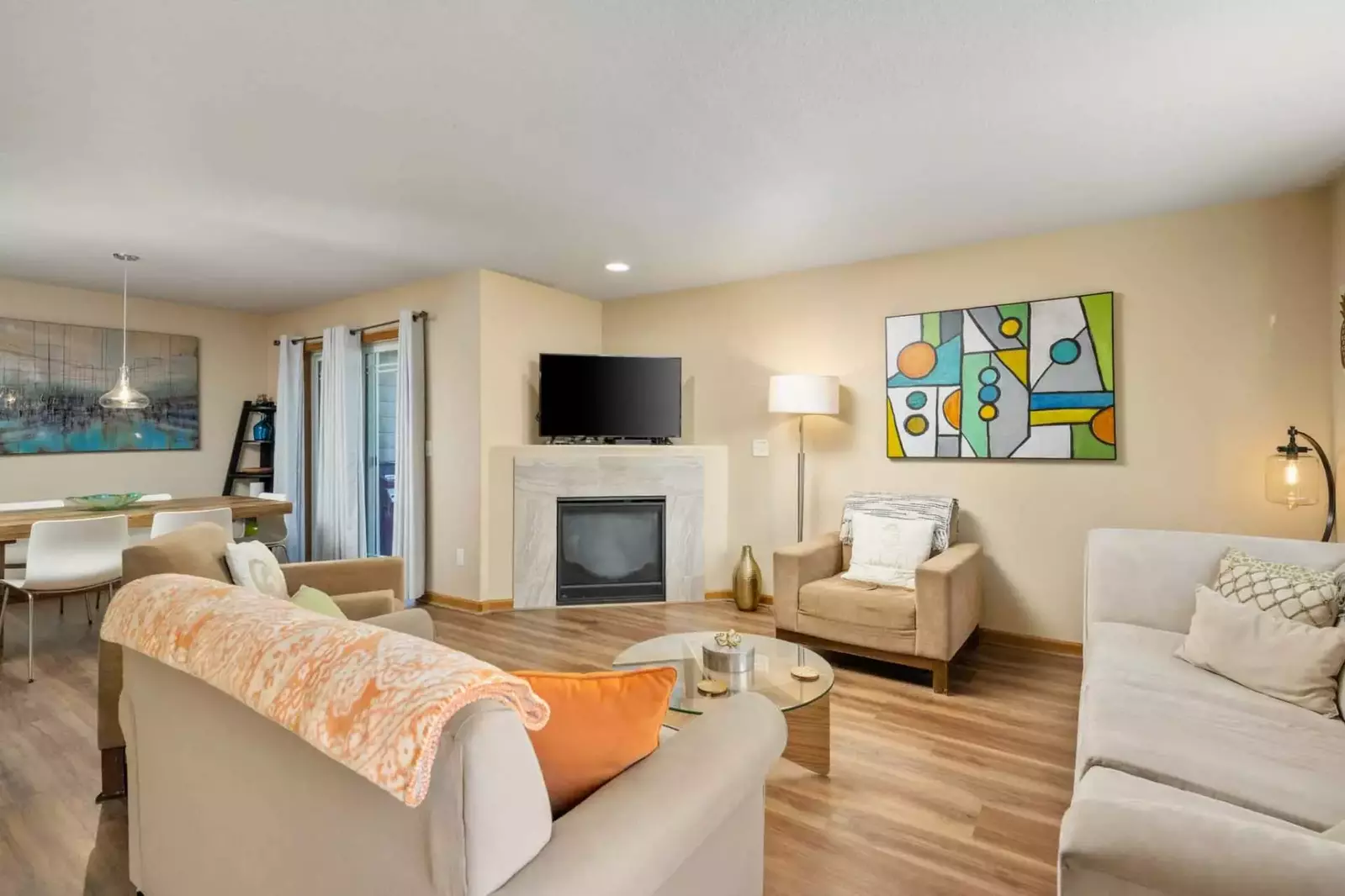 Watch you favorite movies, shows, and sports on this smart tv while relaxing in front of a cozy fire.