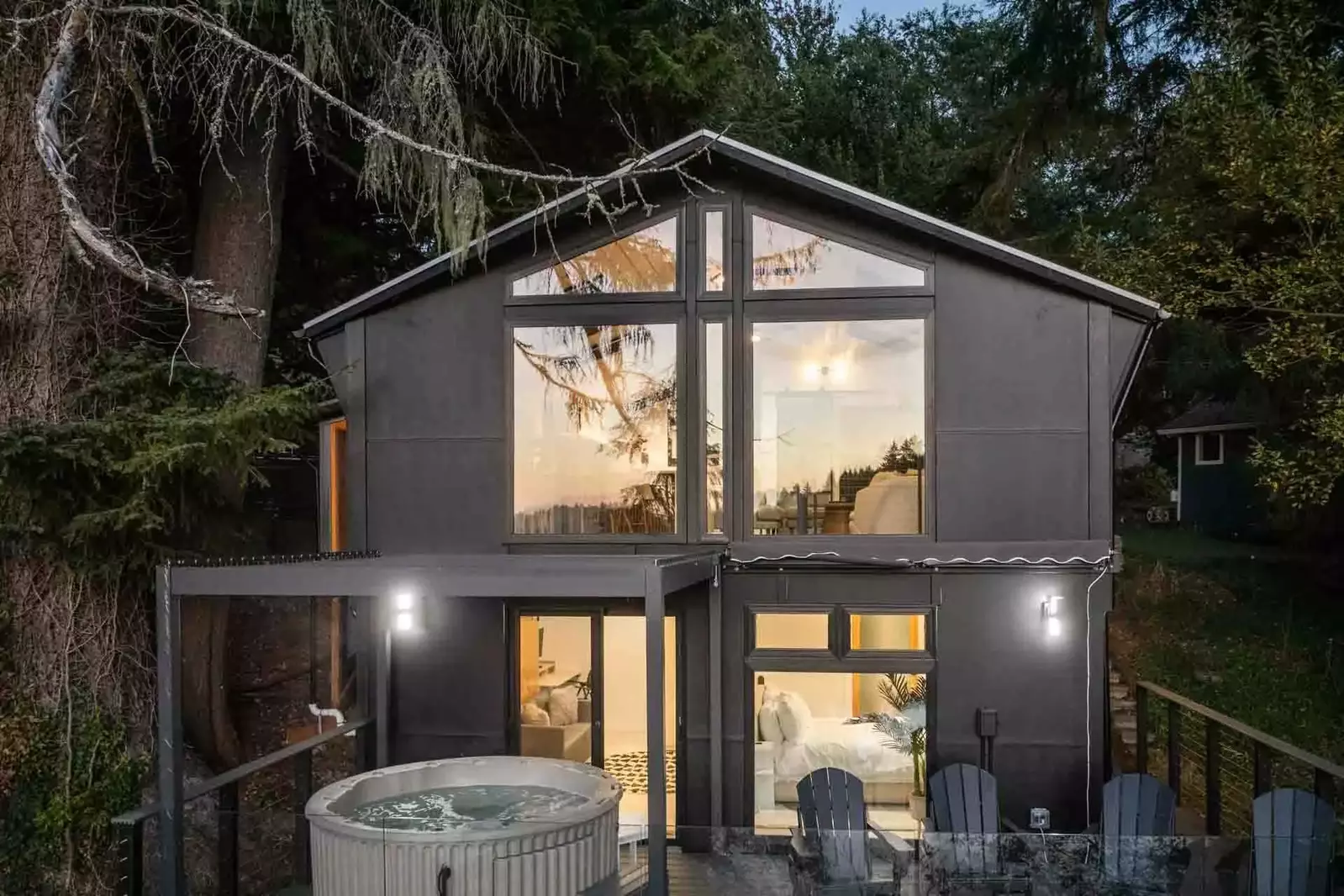 Guests can soak in the hot tub on the deck as they enjoy the view.