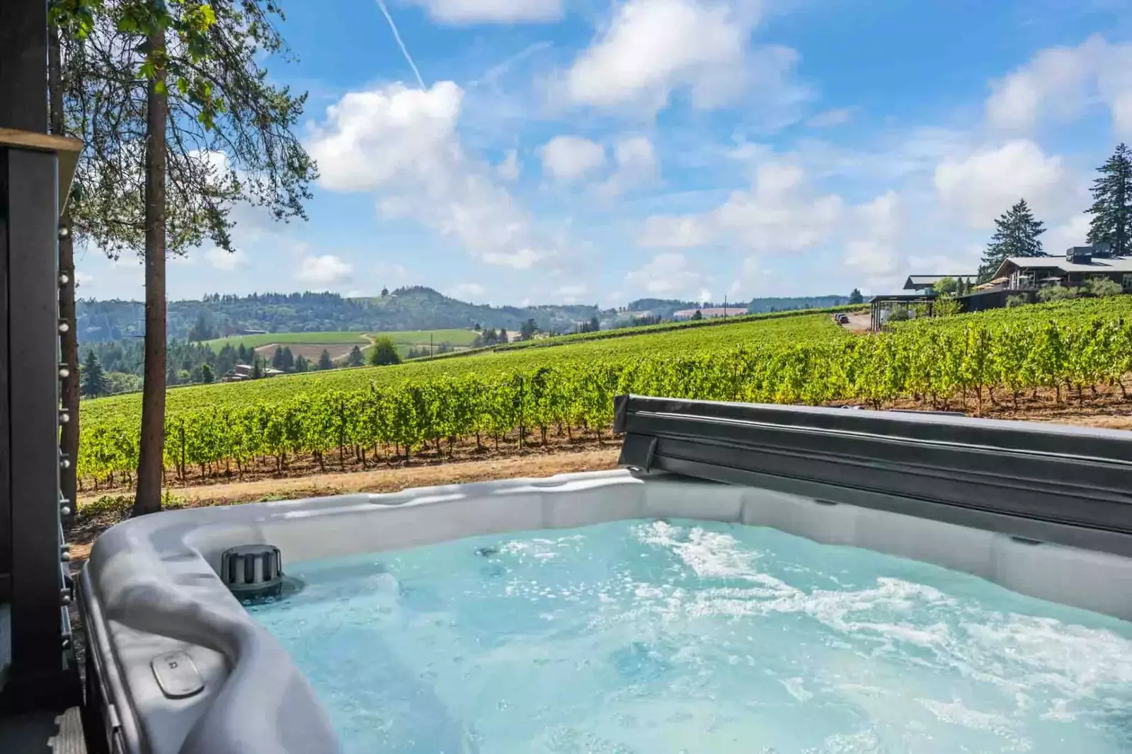 Soak in the hot tub while taking in the amazing views.