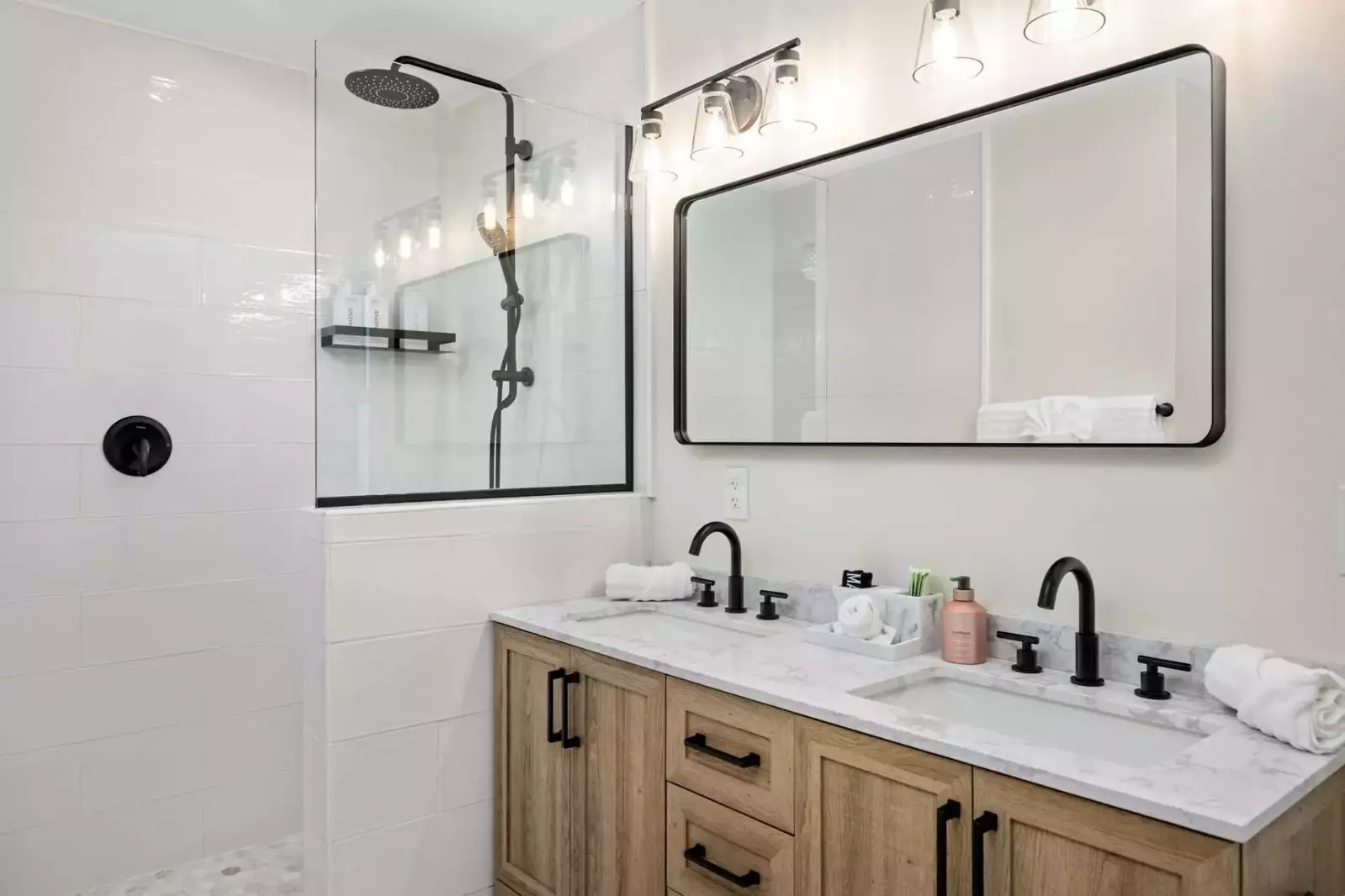Primary en suite vanity ensures flawless makeup application