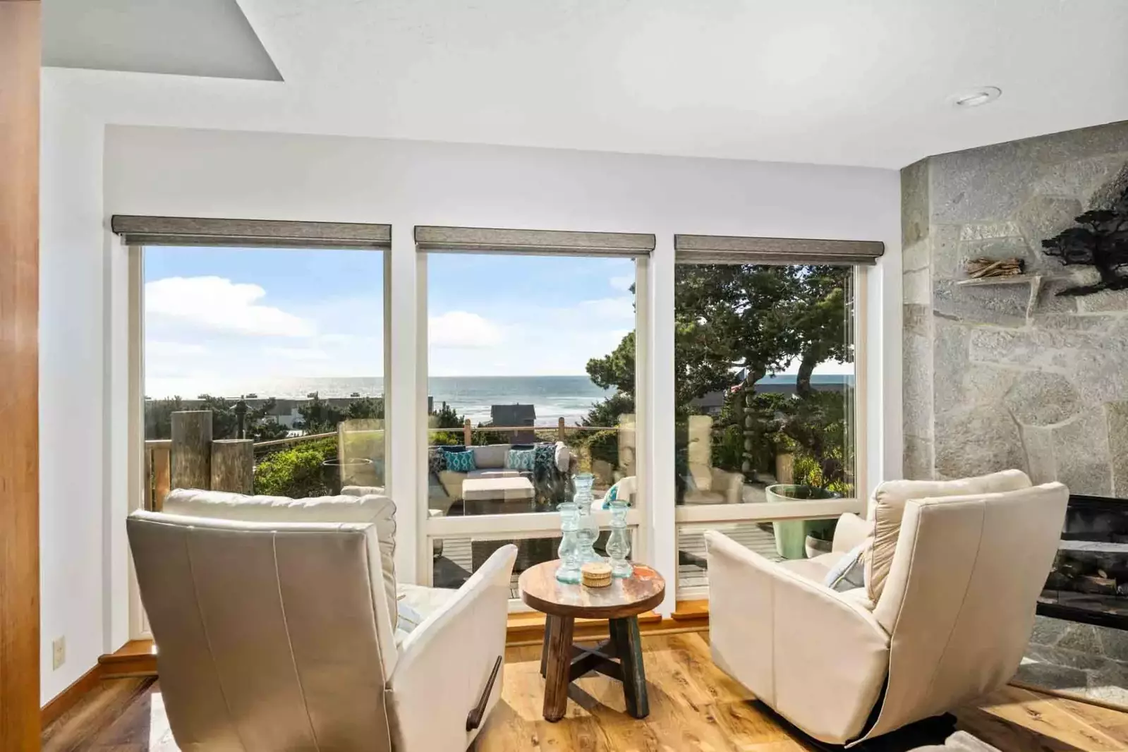 Enjoy a stellar ocean view in these comfy chairs.