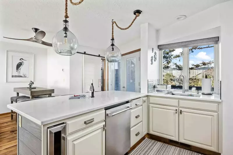 The kitchen has ample counter space and up to date appliances.