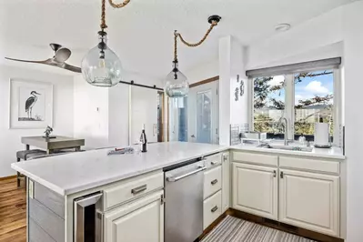 The kitchen has ample counter space and up to date appliances.